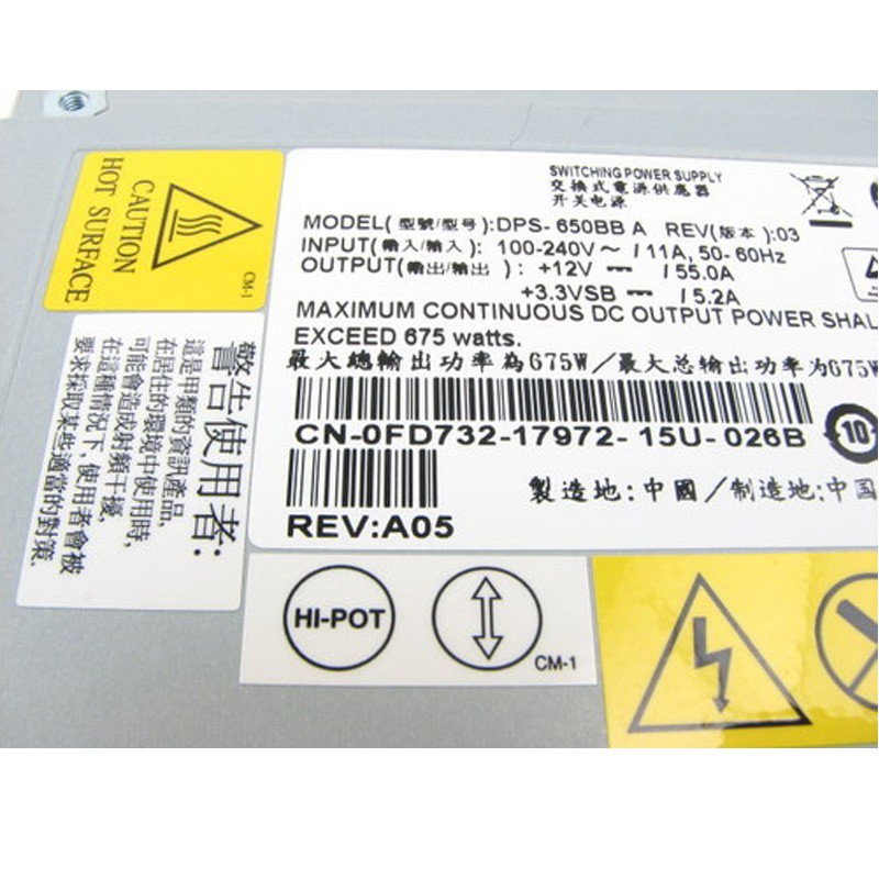 Dell PowerEdge 1800 675W Redundant Power Supply FD732 0FD732 DPS-650BB A-FKA