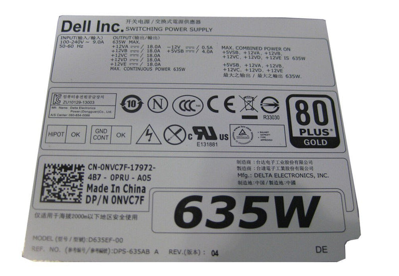 Dell Precision T5600 T3600 D635EF-00 DPS-635AB PSU NVC7F 0NVC7F 635W Power Supply Unit-FKA