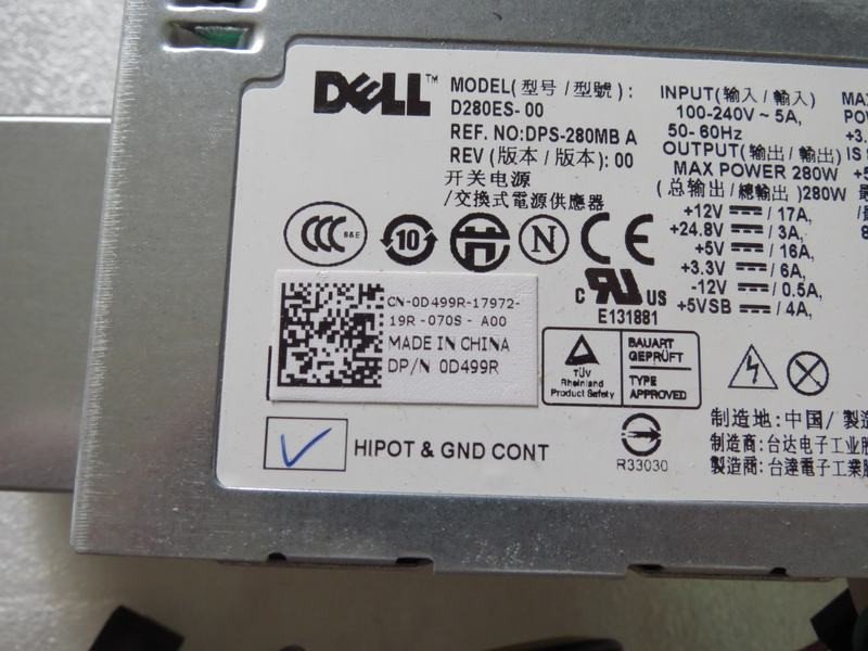 Dell OptiPlex XE 280 Watt Power Supply Unit D280ES-00 D499R 0D499R-FKA