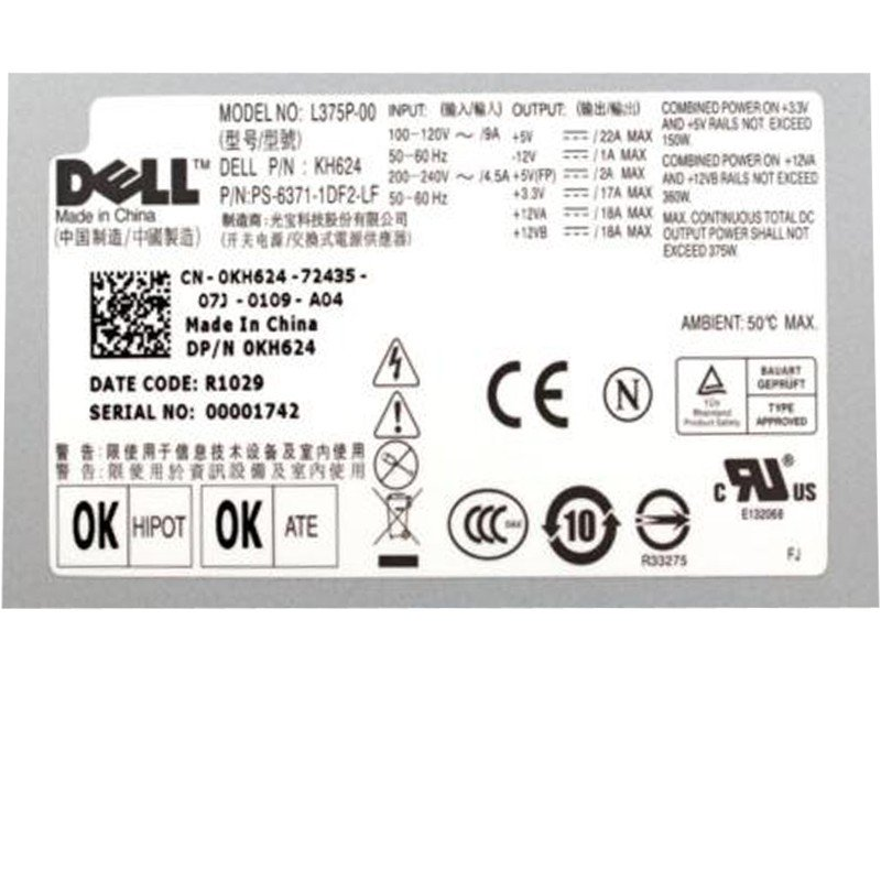 375W Power Supply for Dell Dimension 9200 XPS 410 PSU L375P-00 PS-6371-1DF2-LF - KH624 0KH624-FKA
