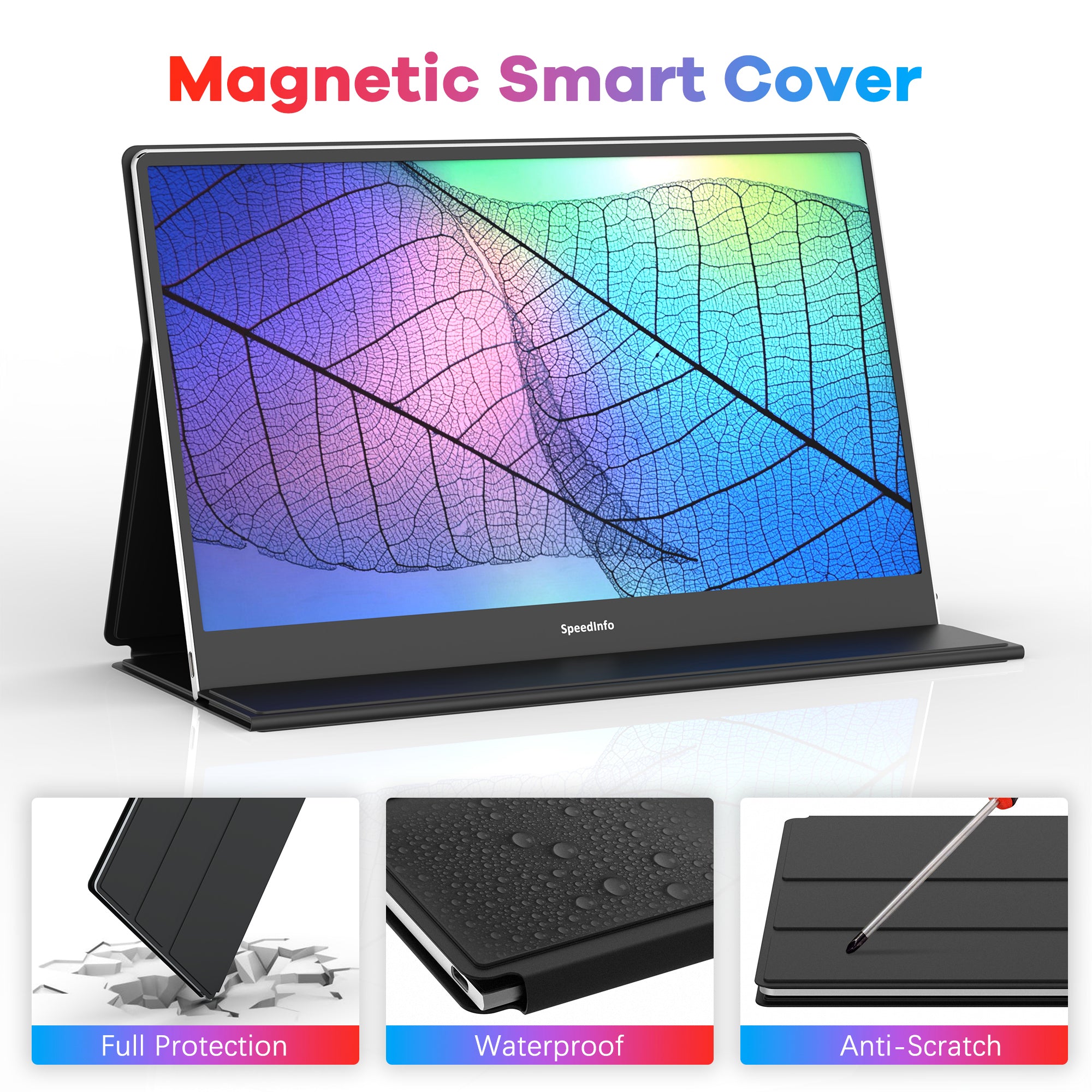 Speedinfo 13.3 inch Portable Monitor, Ultra Slim Lightweight Portable Dispaly for MacBook Dell XPS Laptop, Full HD 1080 IPS Screen, Full Function USB Type-C with Smart Magnetic Stand Cover-FKA