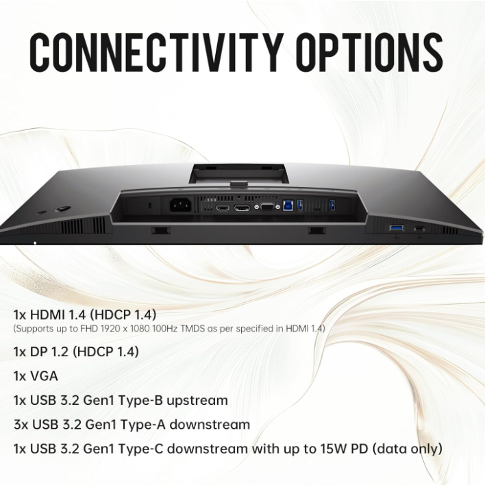 Dell P2725H IPS Monitor 27" – Full HD 1080p Display, Type-C, DisplayPort, Plug & Play