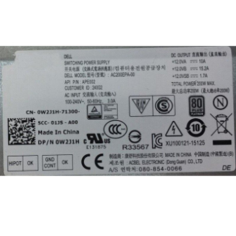 Dell Optiplex AIO 7440 200w AC200EPA-00 Switching Power Supply W2J1H 0W2J1H CN-0W2J1H PSU-FKA