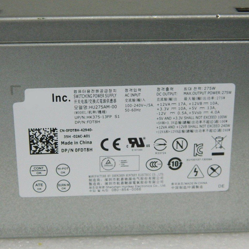 Dell FDT8H 0FDT8H Optiplex 3010 7010 9010 Mini Tower 275W Power Supply HU275AM-00-FKA