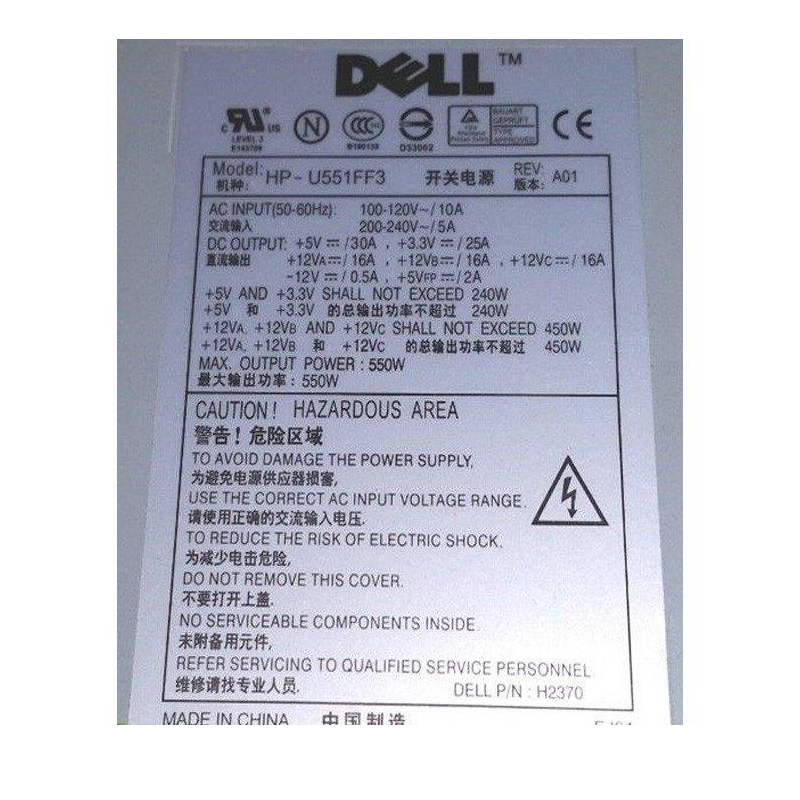 550W Power Supply for Dell Precision 470 450 D1257 HP-D550P-00 - H2370 0H2370 CN-0H2370-FKA