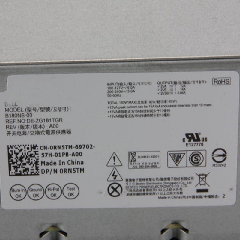 Dell Inspiron 3250 SFF DE-ZG181TTGR PSU 180W Power Supply RN5TM B180NS-00-FKA