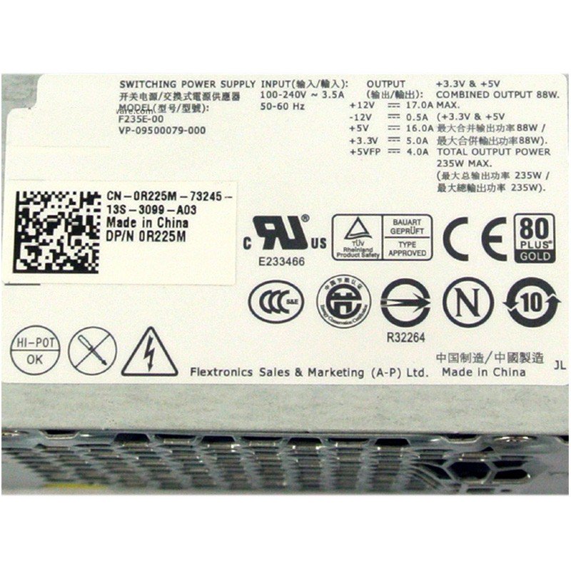Dell R225M 0R225M 235Watt SFF Power Supply for Optiplex 760 960 980 F235E-00-FKA