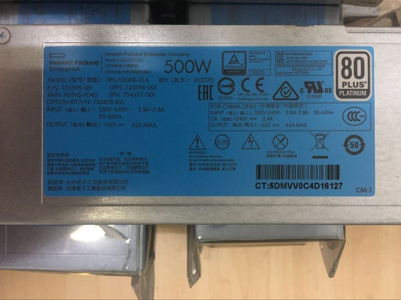 HP 720478-B21 723595-001 500W Hot Plug Power Supply Kit For DL380/388 360 GEN9 ML350 GEN9-FKA