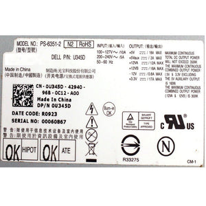 Dell U345D 0U345D Power Supply for Inspiron 530 531 Vostro 200 400 Studio 540 Systems PS-6351-2 350W-FKA