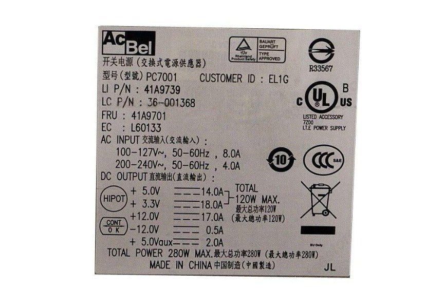 280W Power Supply for IBM Lenovo ThinkCentre M57 41A9739 41A9701 - PC7001 0PC7001 CN-0PC7001-FKA