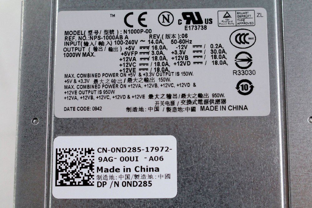 For Dell Precision Workstation 1000W Power Supply ND285 0ND285-FKA