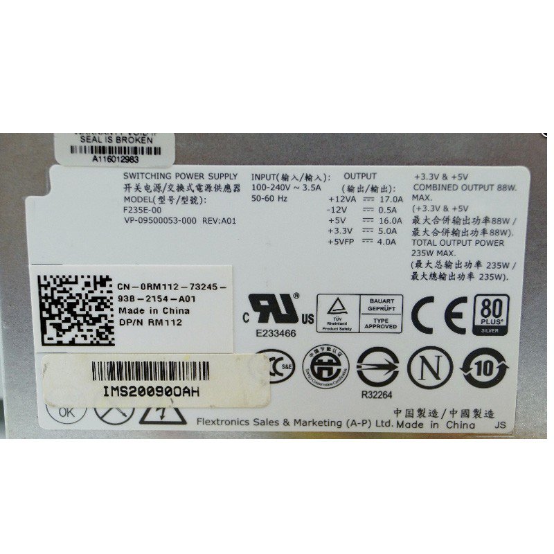 Dell RM112 0RM112 235W SFF Power Supply for Optiplex 760 780 960 F235E-00-FKA