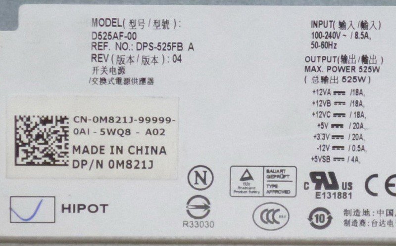 Dell Precision T3400 T3500 T5500 Alienware Aurora R3 R4 Power Supply Unit 525W H525EF-00 X008G 0X008G CN-0X008G-FKA
