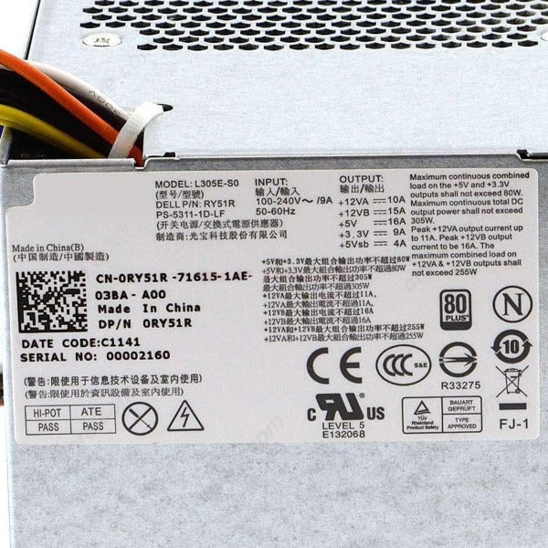 For Dell PowerEdge T110 305W Power Supply PSU PWR SPLY L305E-S0 0RY51R-FKA