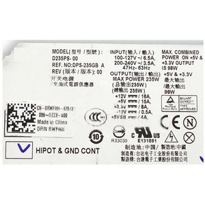 Dell RWFHH 0RWFHH 235Watt Power Supply for Optiplex 380 Small Form Factor D235PS-00-FKA
