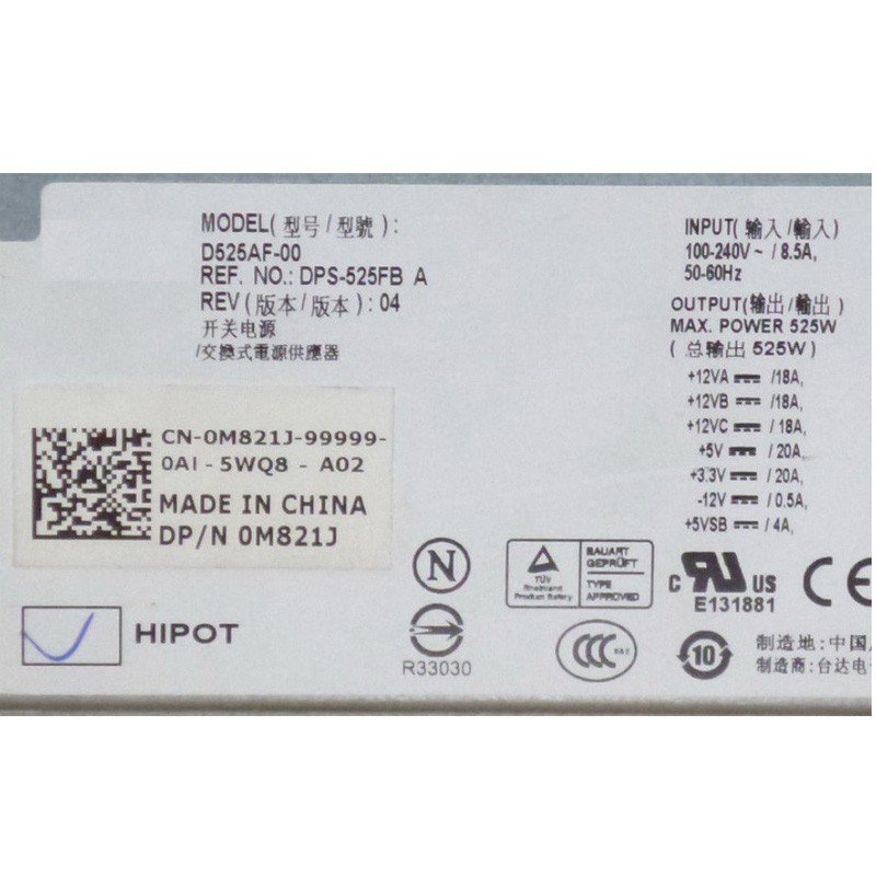Dell Precision T3500 525W Power Supply 0M821J D525AF-00-FKA
