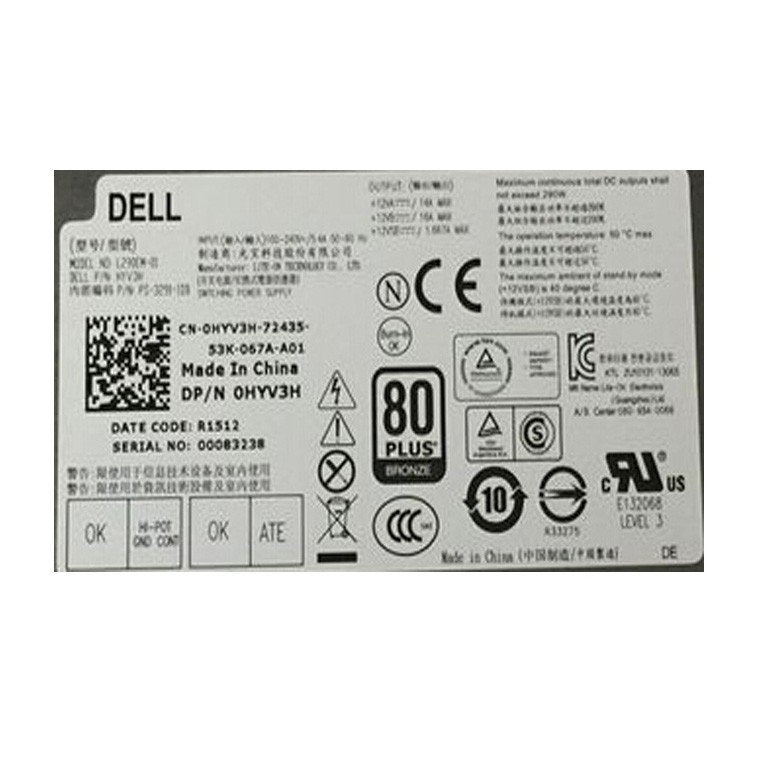 Dell HYV3H 0HYV3H OptiPlex 3020 7020 9020 290W Power Supply L290EM-01-FKA