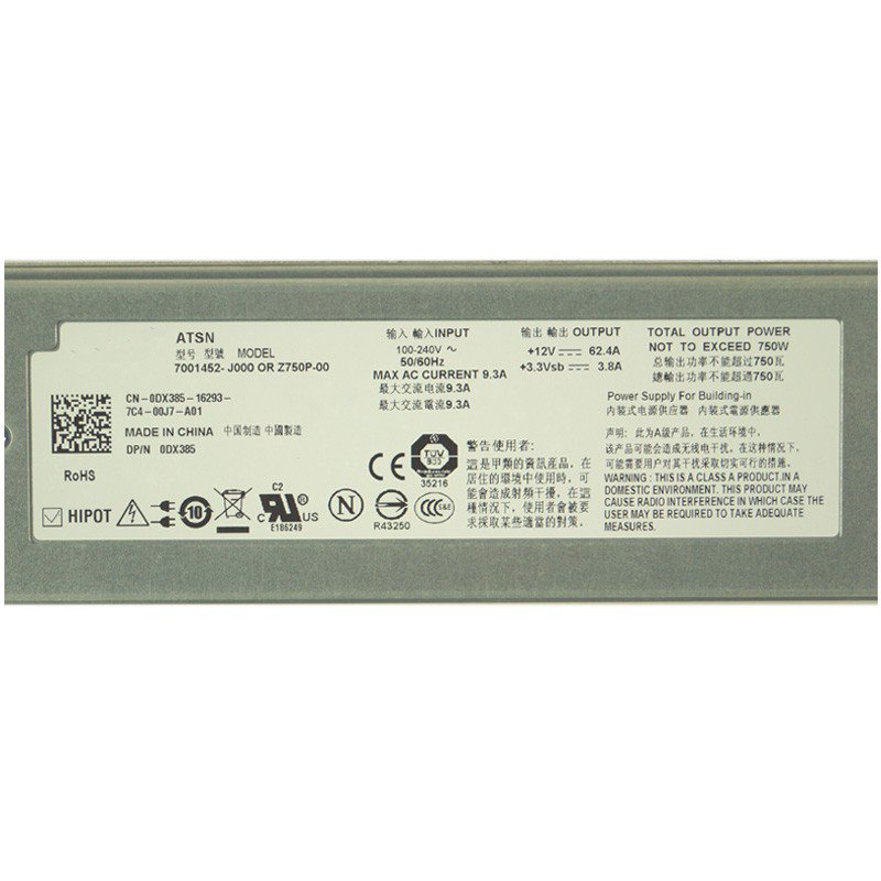 Dell PowerEdge 2950 750Watt Server Power Supply 0DX385 Z750P-00-FKA