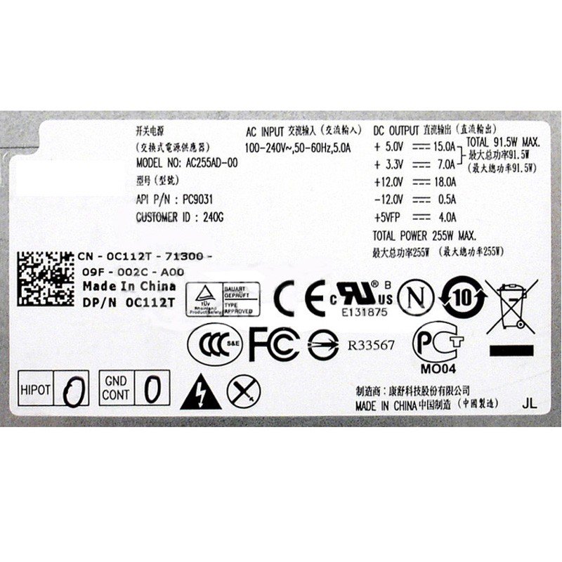 For Dell Optiplex 760 780 960 980 AC255AD-00  255W Power Supply - C112T 0C112T-FKA