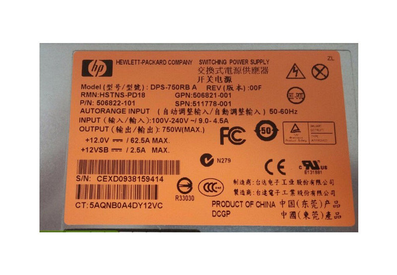 HP Proliant DL380 / ML370 G6 750 Watt 750W Power Supply 506822-101 511778-001-FKA