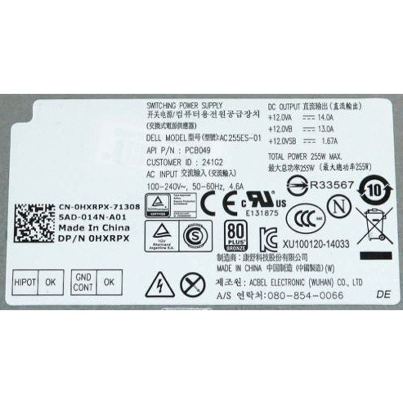 For Dell Optiplex 3020 7020 9020 Sff PSU AC255ES-01 HXRPX 255W Power Supply Unit-FKA