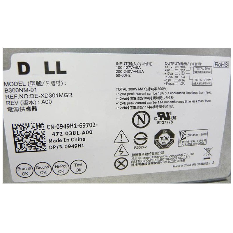Dell Inspiron 3847 300Watt Power Supply 949H1 0949H1 B300NM-01-FKA