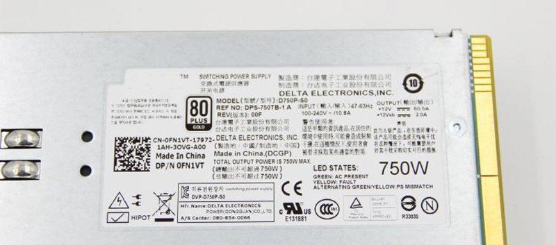 Dell PowerEdge R510 R910 T710 0FN1VT D750P-S0 750W Switching Power Supply-FKA