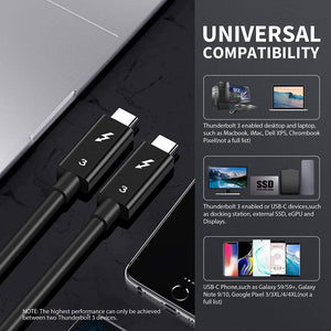 Thunderbolt 3 Cable 3.3ft, 40Gbps Data Transfer, 5K Displays, 100W Charging, Compatible for MacBook, Dell, ThinkPad, HP, Chromebook, and USB-C Devices (0.5M+1M)-FKA