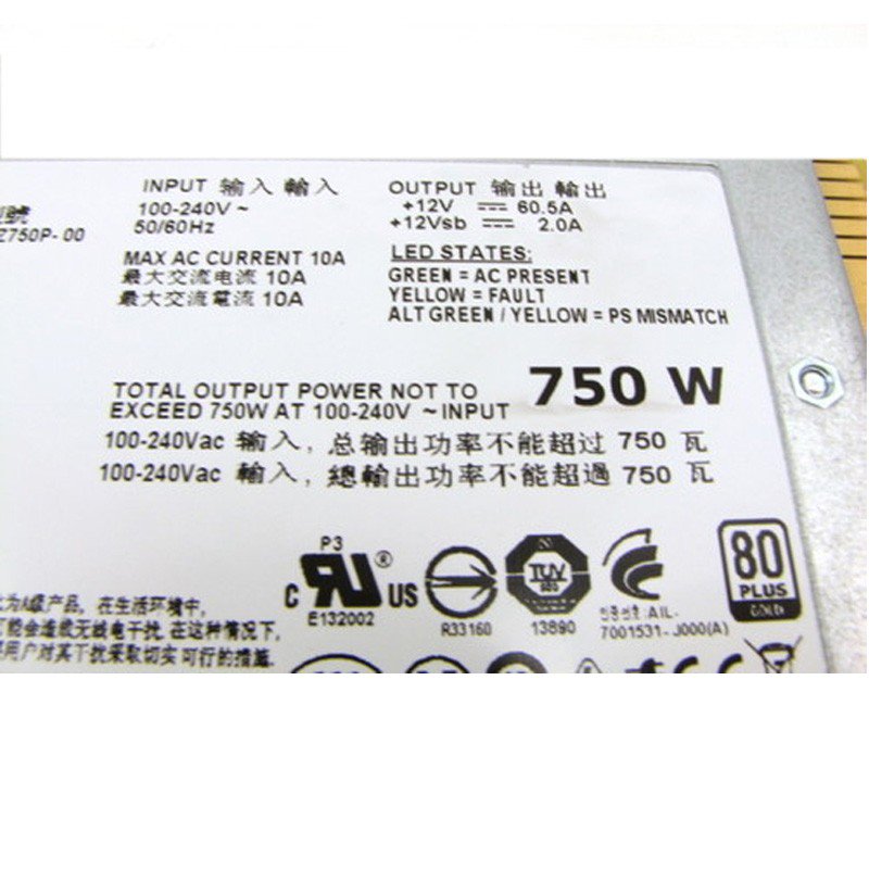 Dell PowerEdge R510 R810 T710 750Watt Power Supply 0G24H2 Z750P-00-FKA