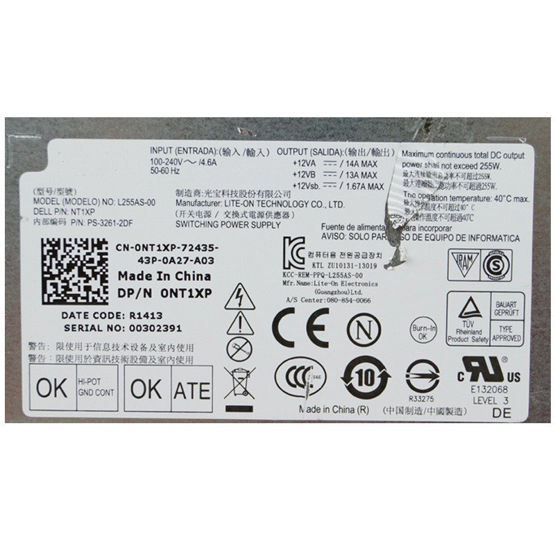 For Dell NT1XP 0NT1XP Optiplex 3020 7020 9020 SFF Precision T1700 SFF 255Watt Power Supply L255AS-00-FKA