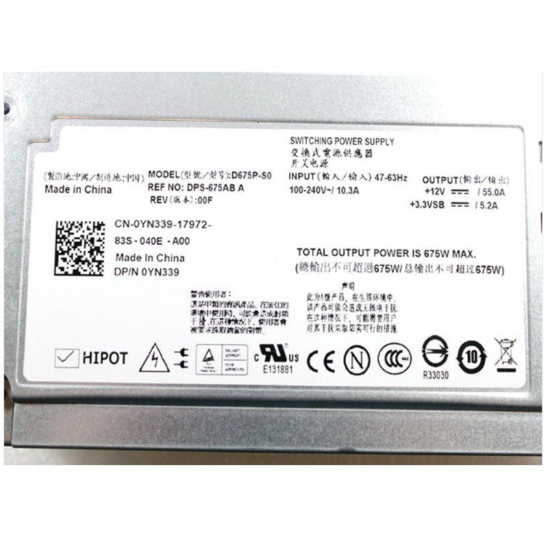 Dell PowerEdge T605 0YN339 D675P-S0 675Watt Power Supply-FKA