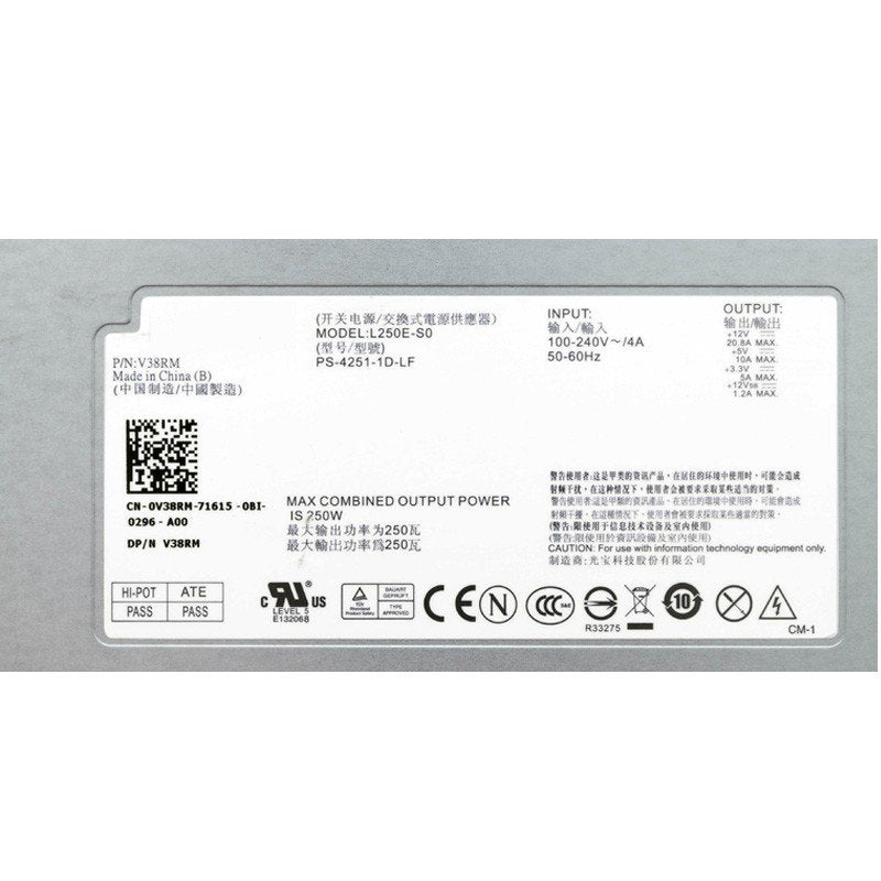 Dell PowerEdge R210 250Watt Power Supply 0V38RM L250E-S0-FKA