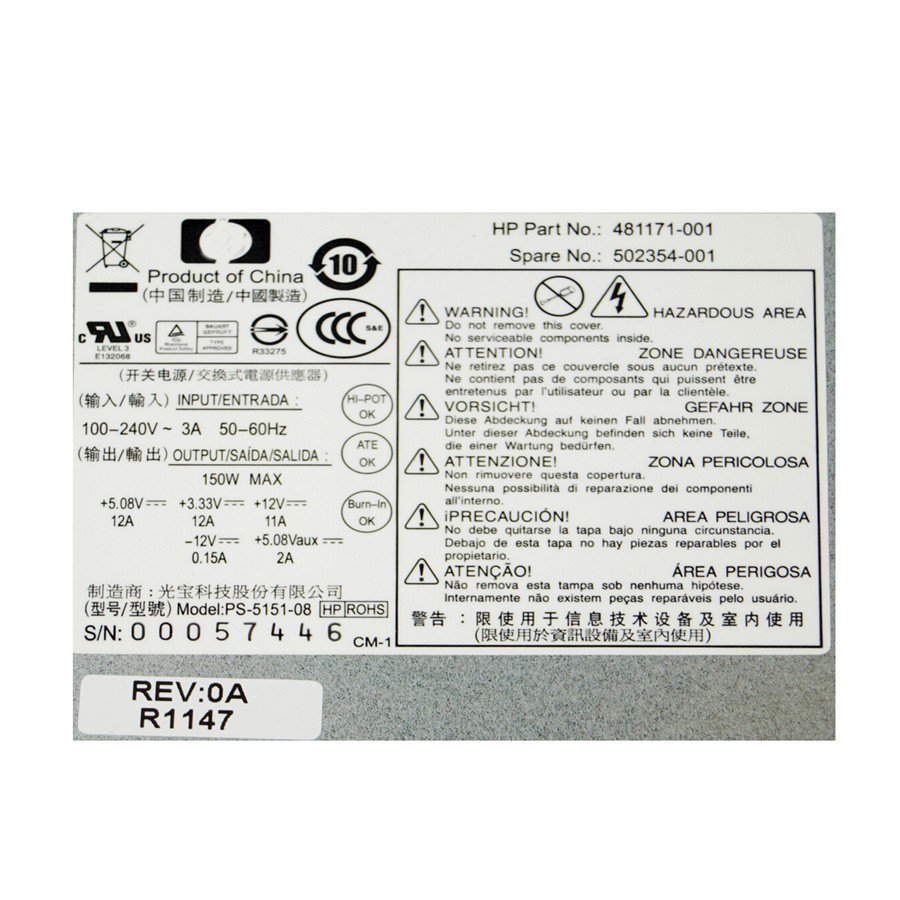 HP RP3000 150W Power Supply 481171-001 502354-001 PS-5151-08-FKA
