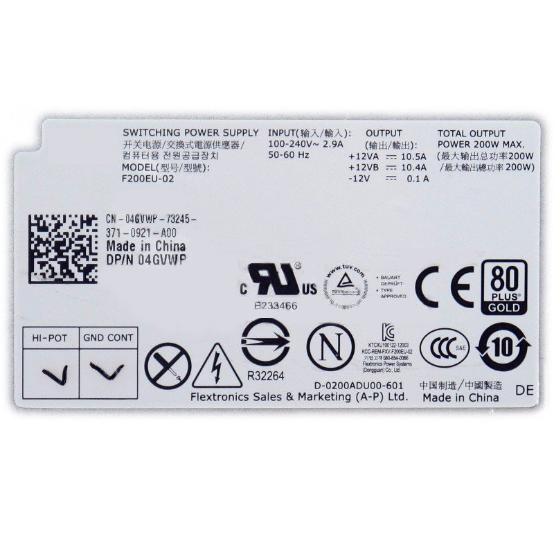 Dell Optiplex 9010 9020 USFF PSU 200W Power Supply 04GVWP F200EU-02-FKA