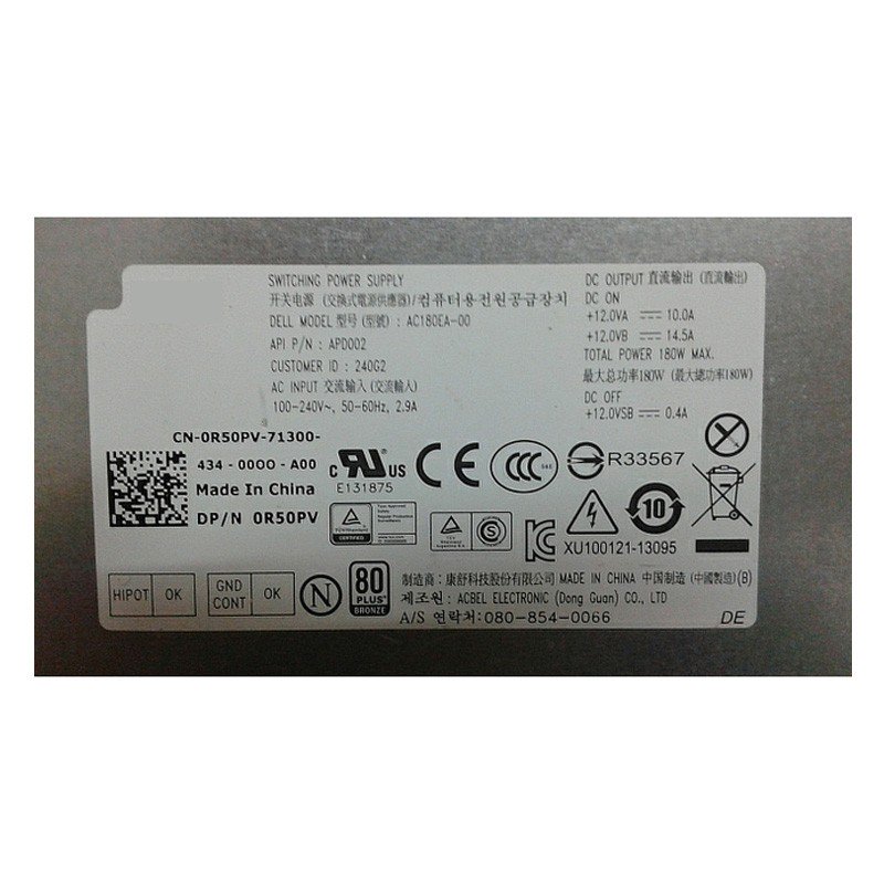For Dell R50PV 0R50PV Optiplex 3030 AC180EA-00 180W Power Supply - R50PV-FKA