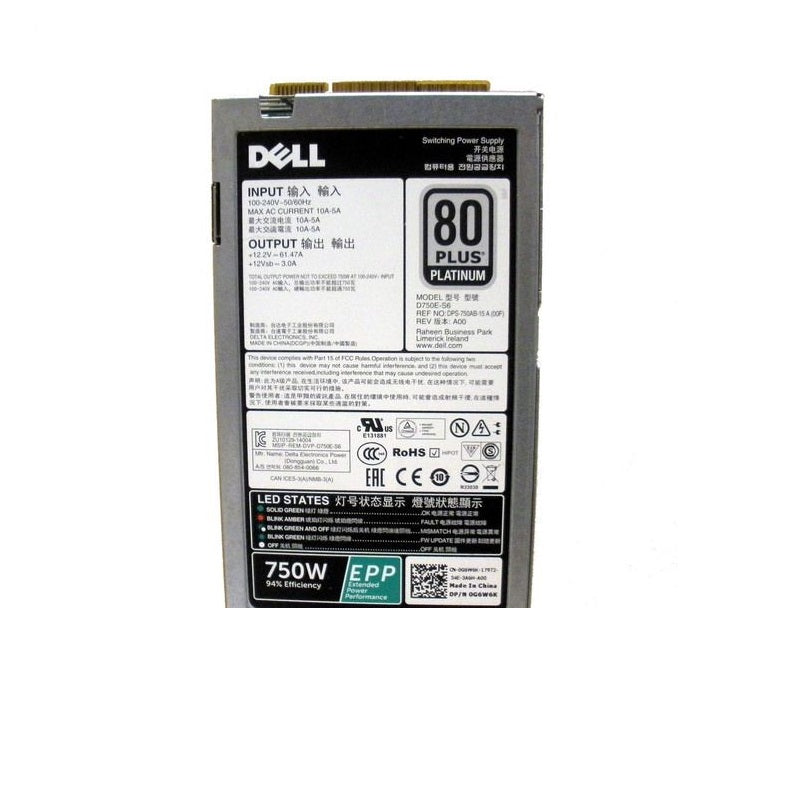 750W Power Supply for Dell PowerEdge R730 R730xd R630 D750E-S6 - G6W6K 0G6W6K CN-0G6W6K-FKA