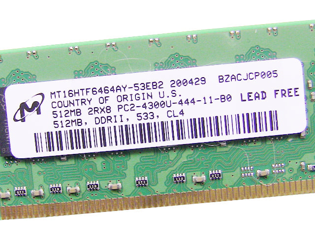 For Dell OEM DDR2 533Mhz 512MB PC2-4300U Non-ECC RAM Memory Stick - MT16HTF6464AY-53EB2 w/ 1 Year Warranty-FKA