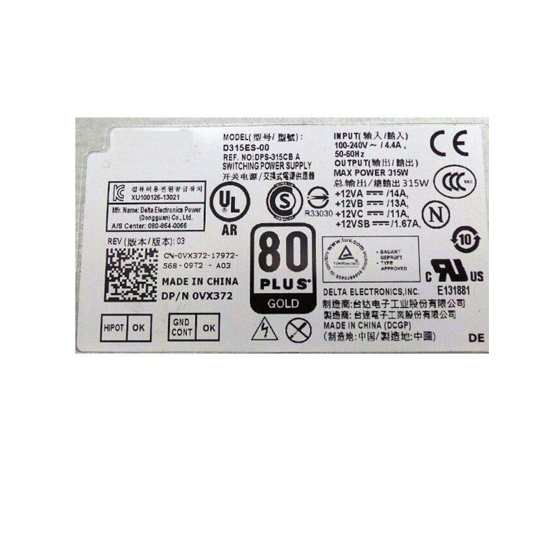 315W Power Supply D315ES-00 PSU for Dell OptiPlex XE2 - VX372 0VX372 CN-0VX372-FKA