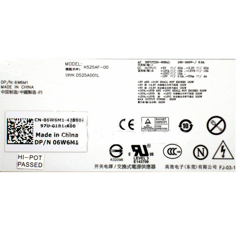 Dell Precision T3500 Workstation 525Watt Power Supply 06W6M1 H525AF-00-FKA