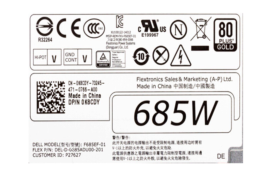 Dell Precision Tower 5810 Media Power Supply 685W 80 Plus Gold K8CDY 0K8CDY-FKA