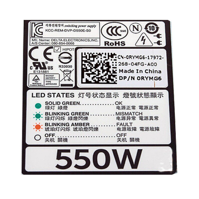 Dell Poweradge R320 R420 0RYMG6 D500E-S0 550Watt Power Supply-FKA