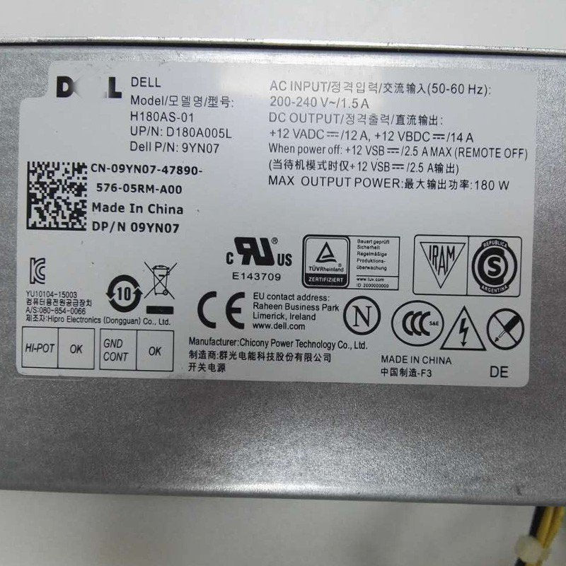 For Dell Optiplex 3040 5040 7040 3650 3656 9YN07 09YN07 HU108ES-01 180W Power Supply-FKA