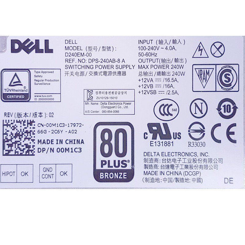 Dell Optiplex 5040 7040 9040 Mini Tower 240W Power Supply 0M1C3 D240EM-00-FKA