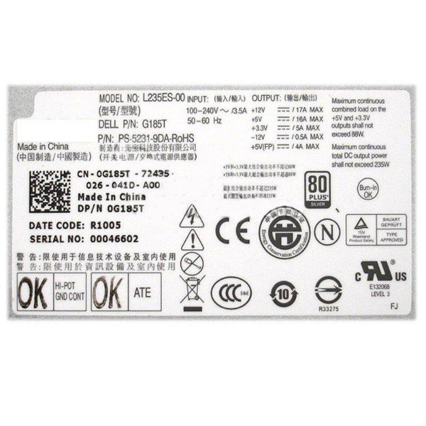 G185T 0G185T 235W Power Supply for Dell Optiplex 760 960 L235ES-00-FKA
