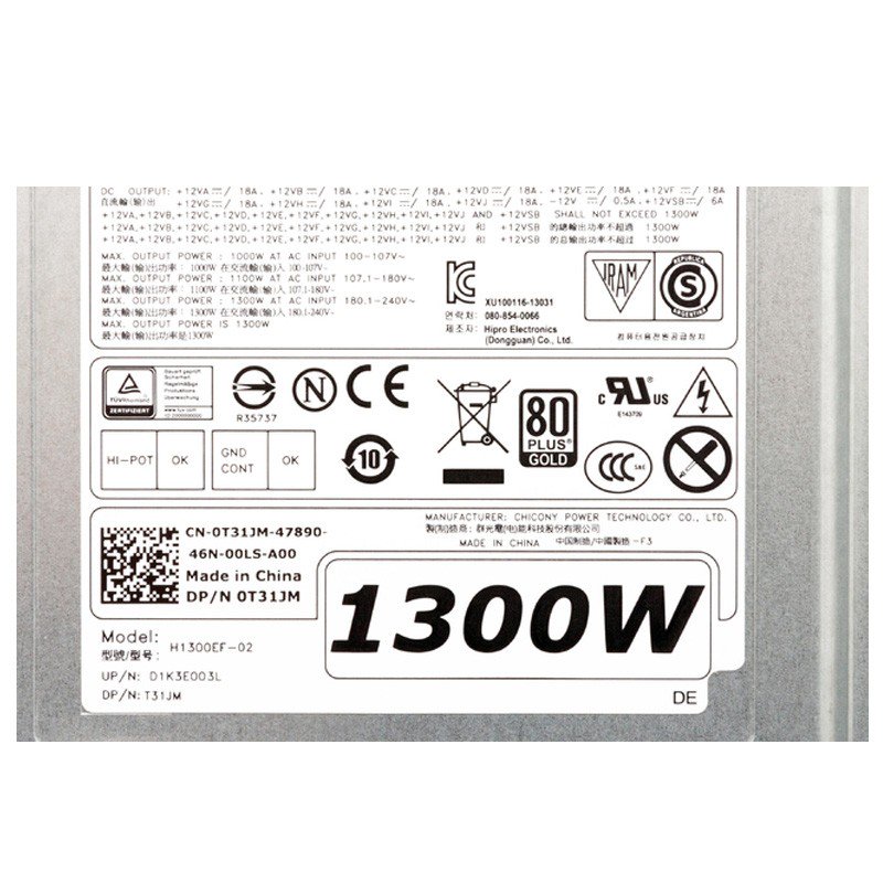 Dell Precision Tower 7910 1300Watt Server Power Supply 0T31JM H1300EF-02-FKA