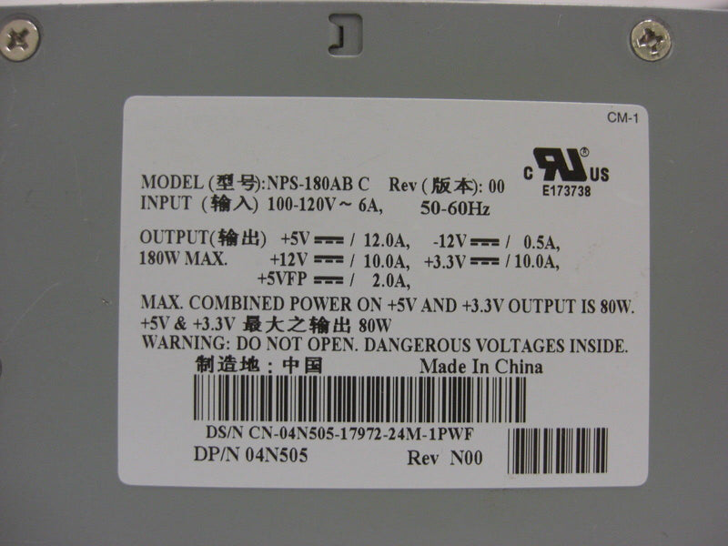 Dell Optiplex GX240 GX260 GX270 180W Power Supply 04N505 NPS-180AB-FKA