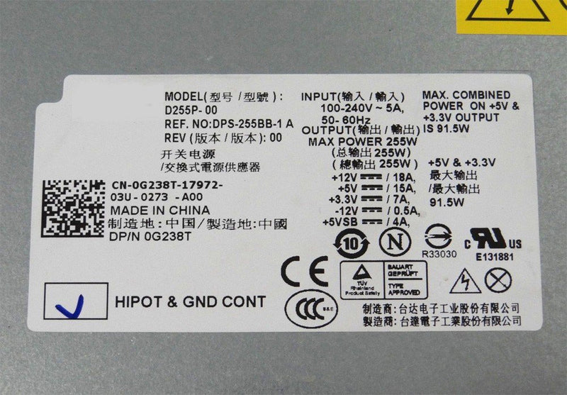 For Dell Optiplex 960 980 760 780 790 255W Desktop Power Supply G238T H255E-01-FKA