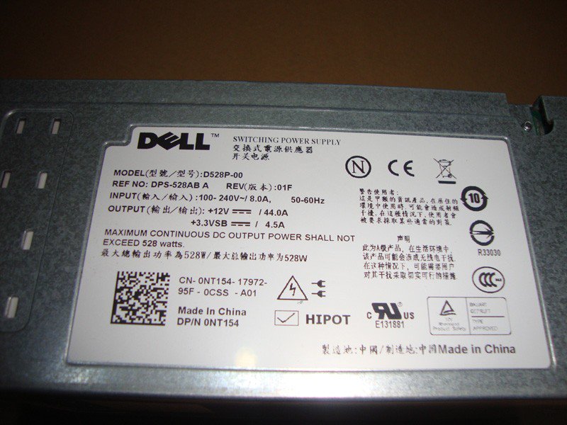Dell PowerEdge T300 NT154 0NT154 Redundant Power Supply 528W DPS-528AB A-FKA