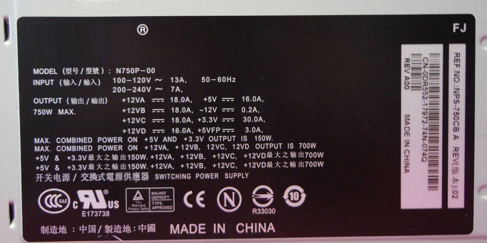 DR552 N750P-00 NPS-750CB A 750Watt Power Supply For Dell XPS 700 710 720 Series Desktop Systems-FKA