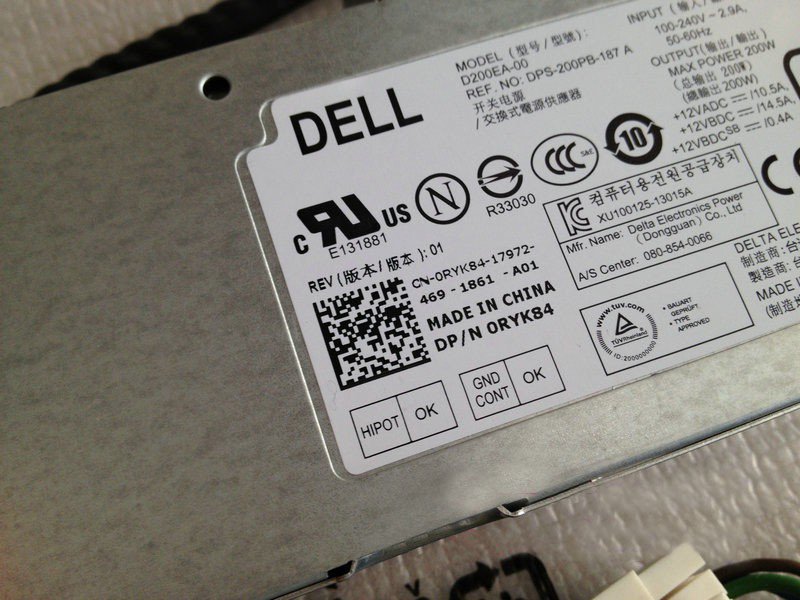 Dell Optiplex 9010 9020 All in One 200W Power Supply 0RYK84 DPS-200PB-187 A-FKA